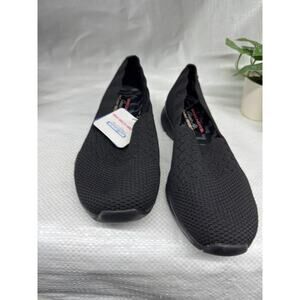 SKECHERS Seager Stat Womens 8.5 Wide Fit Black Knit Slip On Shoes Flats